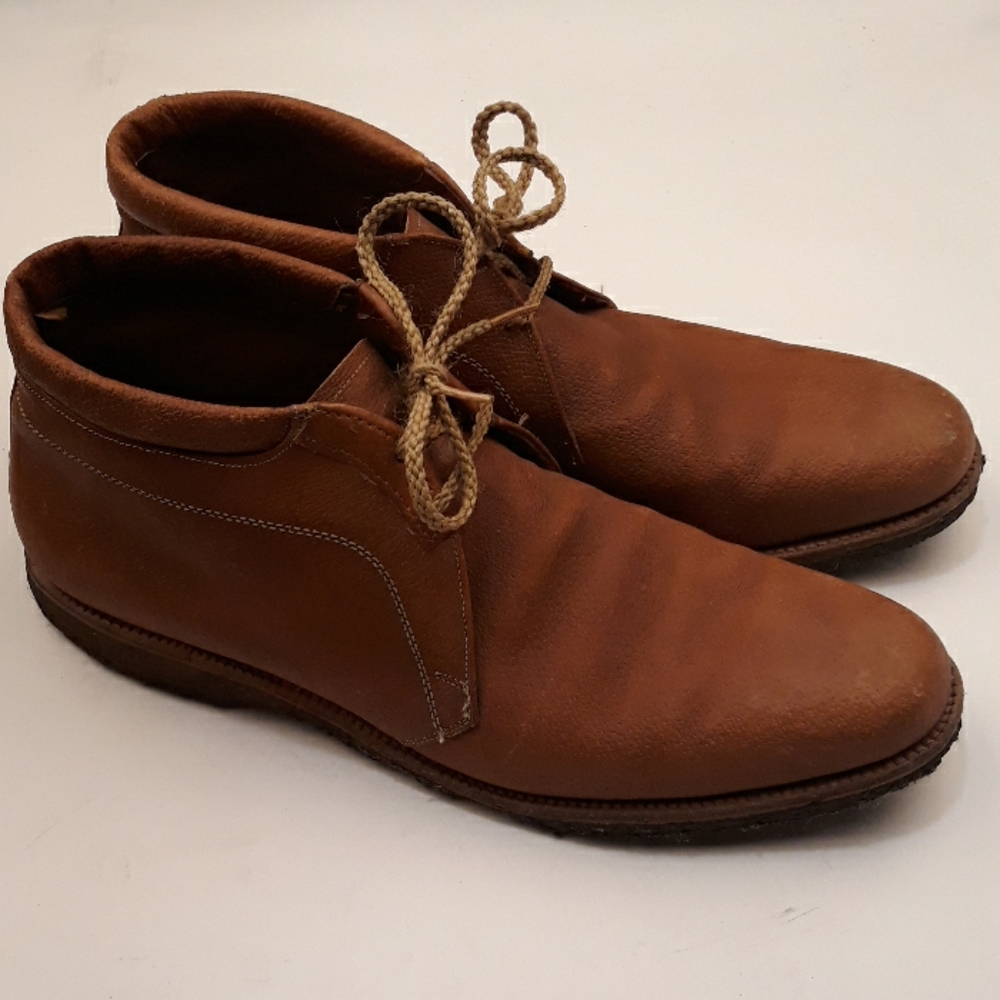 ALLEN‎ EDMONDS Ranch-Skos Leather Tan Brown Sz 14 A Mens Chukka Boots Shoes